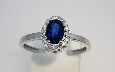 18 kt. White gold - Ring - 0.47 ct Sapphire - Diamonds