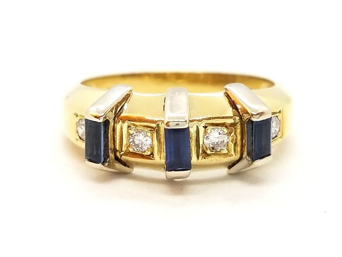 18 kt. Yellow gold - Ring Diamond - Sapphire