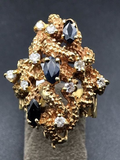 18 kt. Yellow gold - Ring Diamond - Sapphires