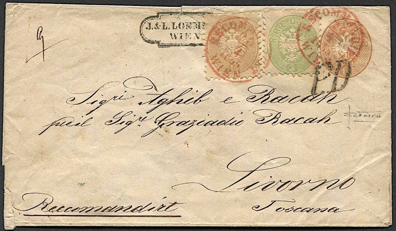 1865, Austria, raccomandata da Vienna per Livorno del 20 aprile 1865