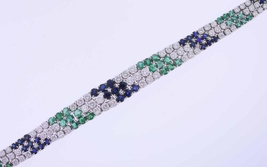 18K Triple Row Diamond and Colored Stone Bracelet