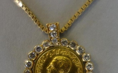 18K Gold & Diamond Necklace w/ Pahlavi Gold Coin