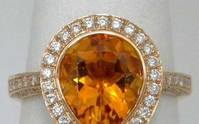 18K ROSE GOLD 2 3/4ct PEAR ORANGE CITRINE HALO DIAMOND