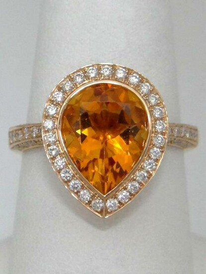 18K ROSE GOLD 2 3/4ct PEAR ORANGE CITRINE HALO DIAMOND