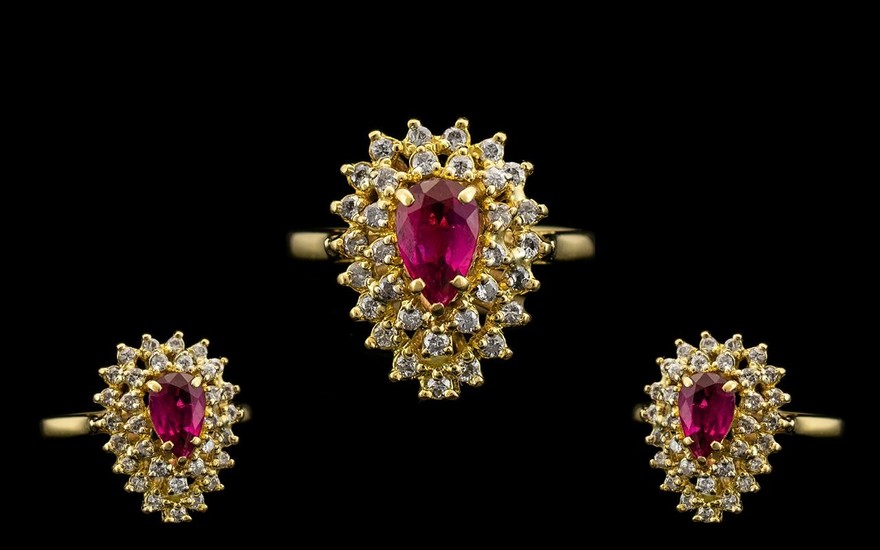 18ct Gold - Nice Quality Ruby and Diamond Set Cluster Ring. ...