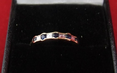 18ct Ladies diamond & sapphire half eternity gold ring,...
