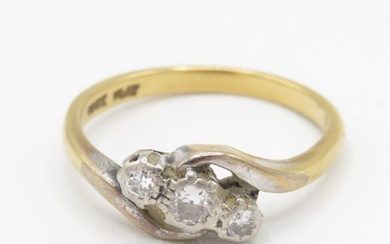 18ct gold & platinum old cut diamond three stone twist ring ...