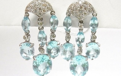 18k White Gold 16ctw Blue Topaz 1ctw Diamond Earrings