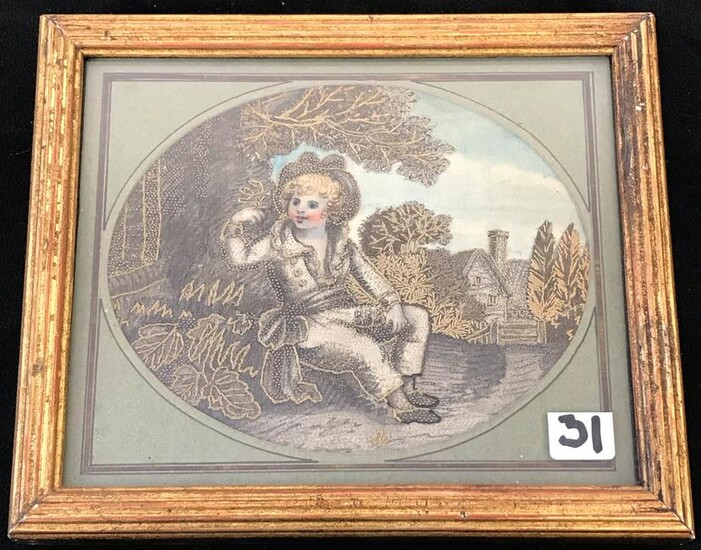 18th Century Needleworked Painting on Silk of Dandy