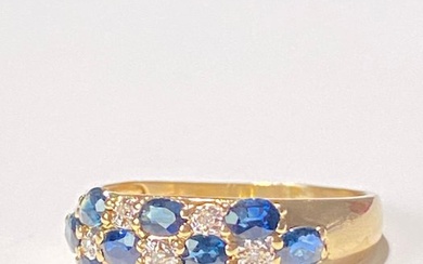 19.00 mm (60) - 18 kt. Gold - Ring Sapphires - Diamond