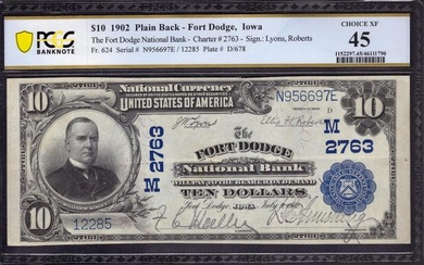 1902 $10 FORT DODGE NATIONAL BANK NOTE CURRENCY IOWA PCGS B CHOICE XF EF 45