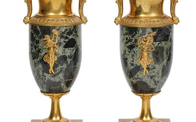 19/20th C. French Gilt Bronze Mounted Marble Urns