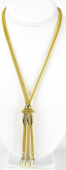 1960s Gilt Metal Mesh & Tassel Pearl Necklace