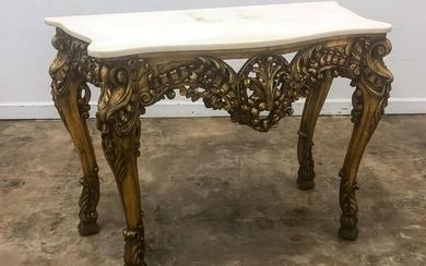 19TH C, CARVED & GILTWOOD MARBLE TOP CONSOLE TABLE
