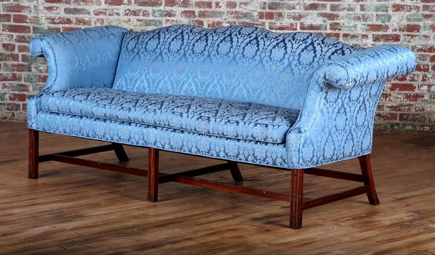 19TH C. CHIPPENDALE STYLE SOFA CARVED MAHOGANY