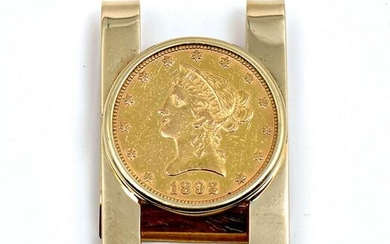 19TH C. COIN IN 14K GOLD MONEY CLIP