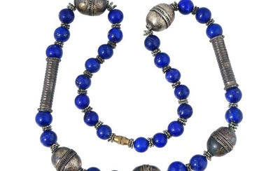 19TH C MIDDLE EASTERN AFGHAN LAPIS LAZULI NECKLACE