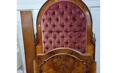 19TH CENTURY BURR WALNUT BED WITH LARGE BUTTONED HEADBOARD -...