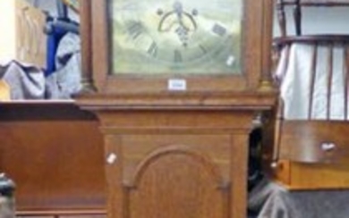 19TH CENTURY OAK GRANDFATHER CLOCK WITH BRASS DIAL SIGNED...