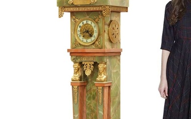 19th C. French Tiffany & Co. Green Onyx & Pink Marble Pedestal Clock