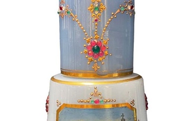 19th C. Hand Painted Germany Opaline Glass, Jeweled