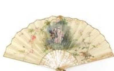 19th century Silk Brise fan with mother of pearl