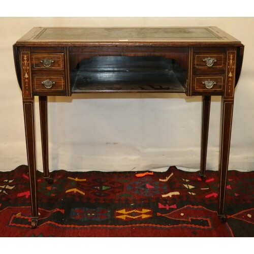 19th century rosewood and boxwood string inlaid desk, the dr...