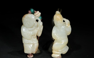 2 Chinese Jade Carvings of Figures, Yuan to Ming