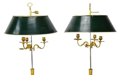 2 French Gilt Bronze Tone Bouillotte Table Lamps