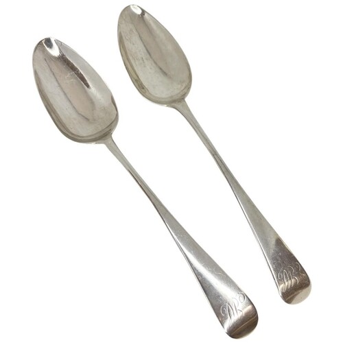 2 Georgian Silver Table Spoons. 131 g. London 1802, Peter, W...