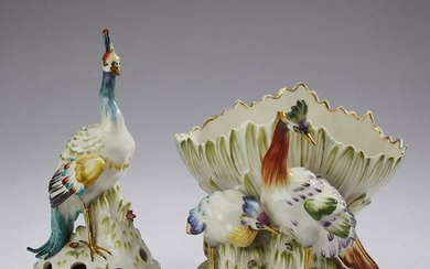 (2) German figural porcelains - vase and floral frog