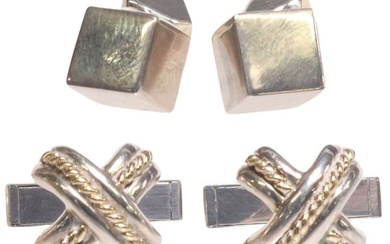 (2 PAIRS) ESTATE TIFFANY & CO. STERLING SIGNATURE X & CUBE CUFFLINKS