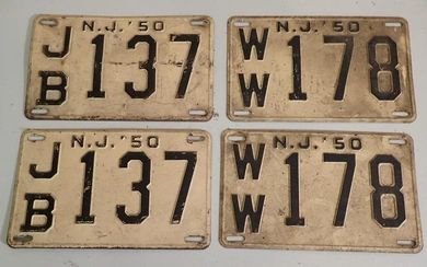2 Pair of 1950 New Jersey License Plates