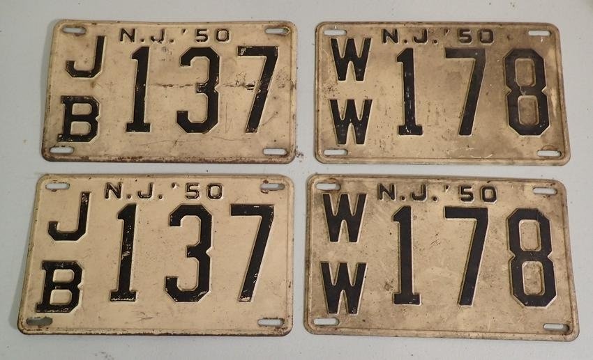 2 Pair of 1950 New Jersey License Plates