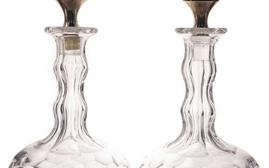 (2 Pc) Antique Wilcox & Wagoner Sterling Silver / Crystal Decanters