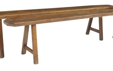 (2) RUSTIC FRENCH PROVINCIAL TRESTLE BENCHES