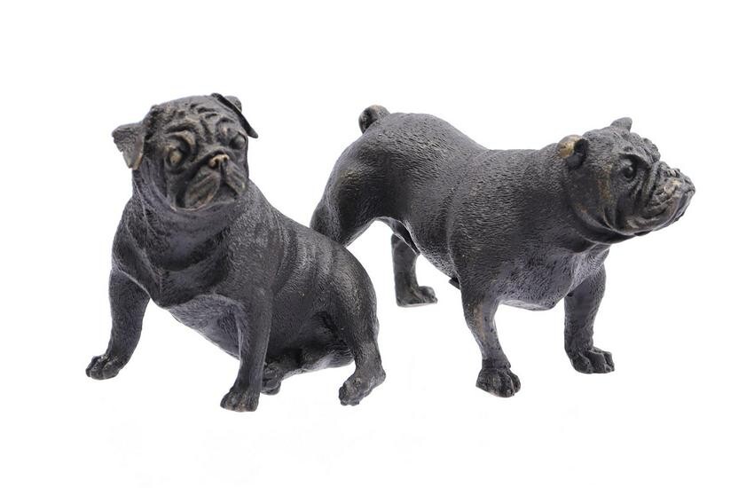 2 bronze figurines of bulldogs