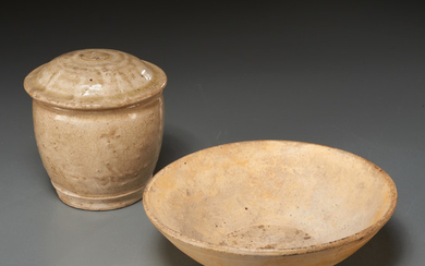 (2) early Chinese cream-glazed vessels