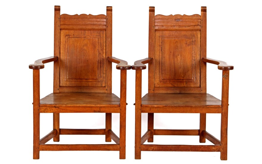 (-), 2 oak armchairs, 19th century
