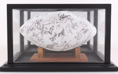 2001 Cardinals Logo & Pat Tillman's Last Season Football Signed By (55) with Pat Tillman, Jake Plummer, Corey Chavous, Kwamie Lassiter, Thomas Jones with Wood & Glass Display Case (JSA)