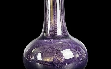 二十世纪茄皮紫釉天球瓶 20THC AUBERGINE GLAZED CELESTIAL SPHERE VASE