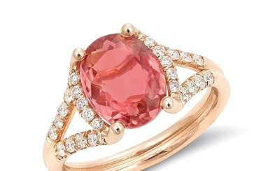 2.30 Carats Natural Pink Tourmaline Diamonds set in 14K Rose Gold Ring