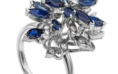 2.30 tcw VS1 - VS2 Diamond Ring - 14 kt. White gold - Ring - 0.30 ct Diamond - 2.00 ct Sapphires - No Reserve Price