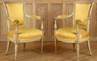 PAIR FRENCH 18TH CENT. OPEN ARM CHAIRS CARVED