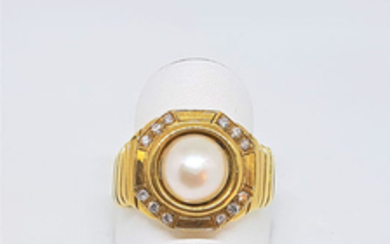 18 kt. Yellow gold - Ring Pearl Mabè - Diamonds