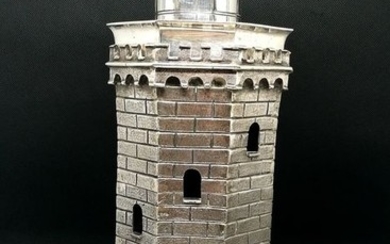 Museum Sculpture in Silver Depicting Octagonal Tower - .925 silver - Michael C. Fina - U.S. - mid 20th century