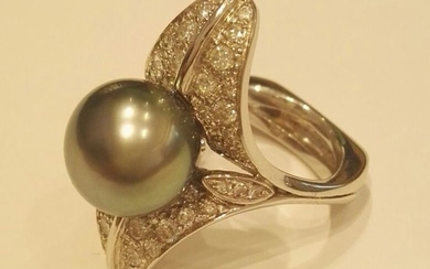18 kt. White gold - Ring - 0.95 ct Diamond - Pearl