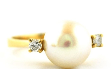 "Toi et Moi" - 18 kt. Yellow gold - Ring Pearl - Diamonds