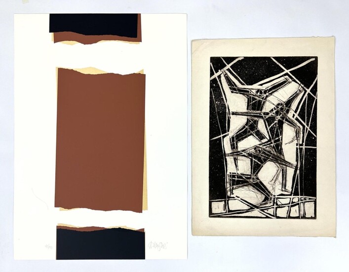 2pc Modernist Abstract Prints 1). Broken Column signed