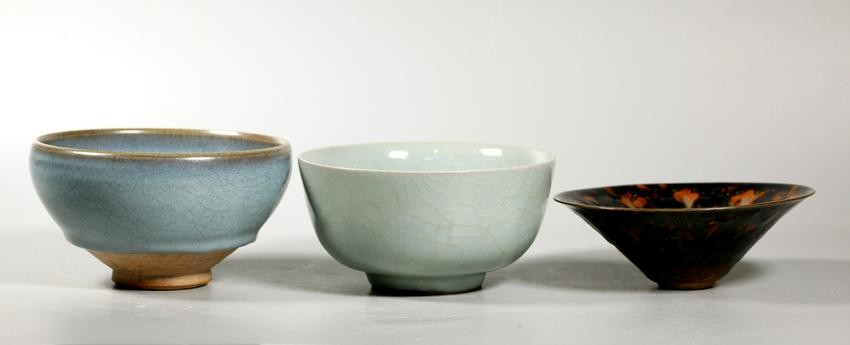 3 Chinese Porcelain Bowls; Jizhou, Junyao, Guanyao